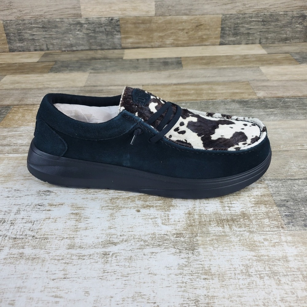 Hey Dude Wally Comf Cow Mens Loafer Shoes Sz 13 Black Cow Slip On Stretch Lace